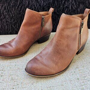 Lucky Brand Basel Bootie Toffee Brown Double zippers chunky block heel Size 6.5M